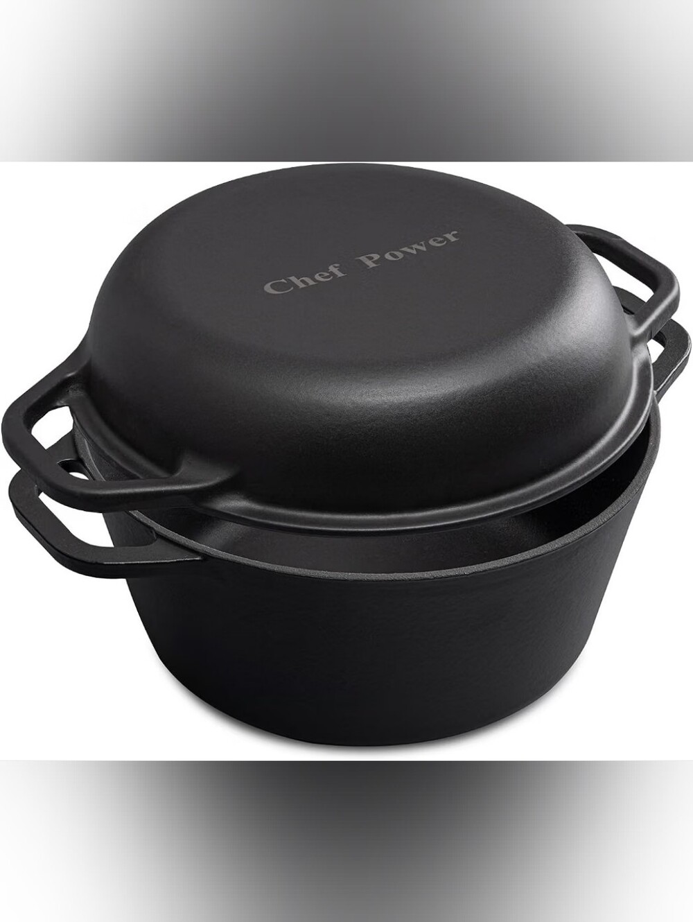 Chef Power 2-in-1 5QT Black Cast Iron Dutch Oven with Skillet Lid, Enigma
